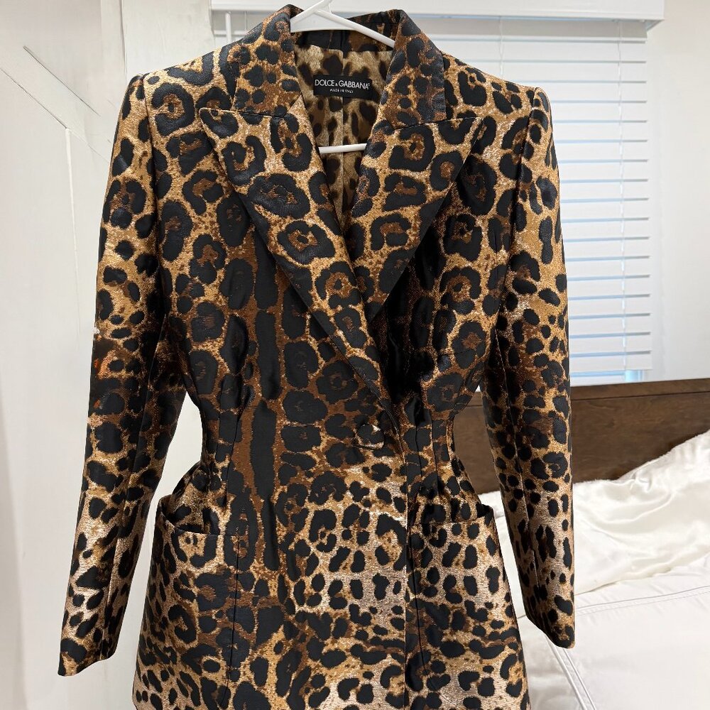 Dolce & Gabbana Brown Leopard Jacquard Structured Blazer